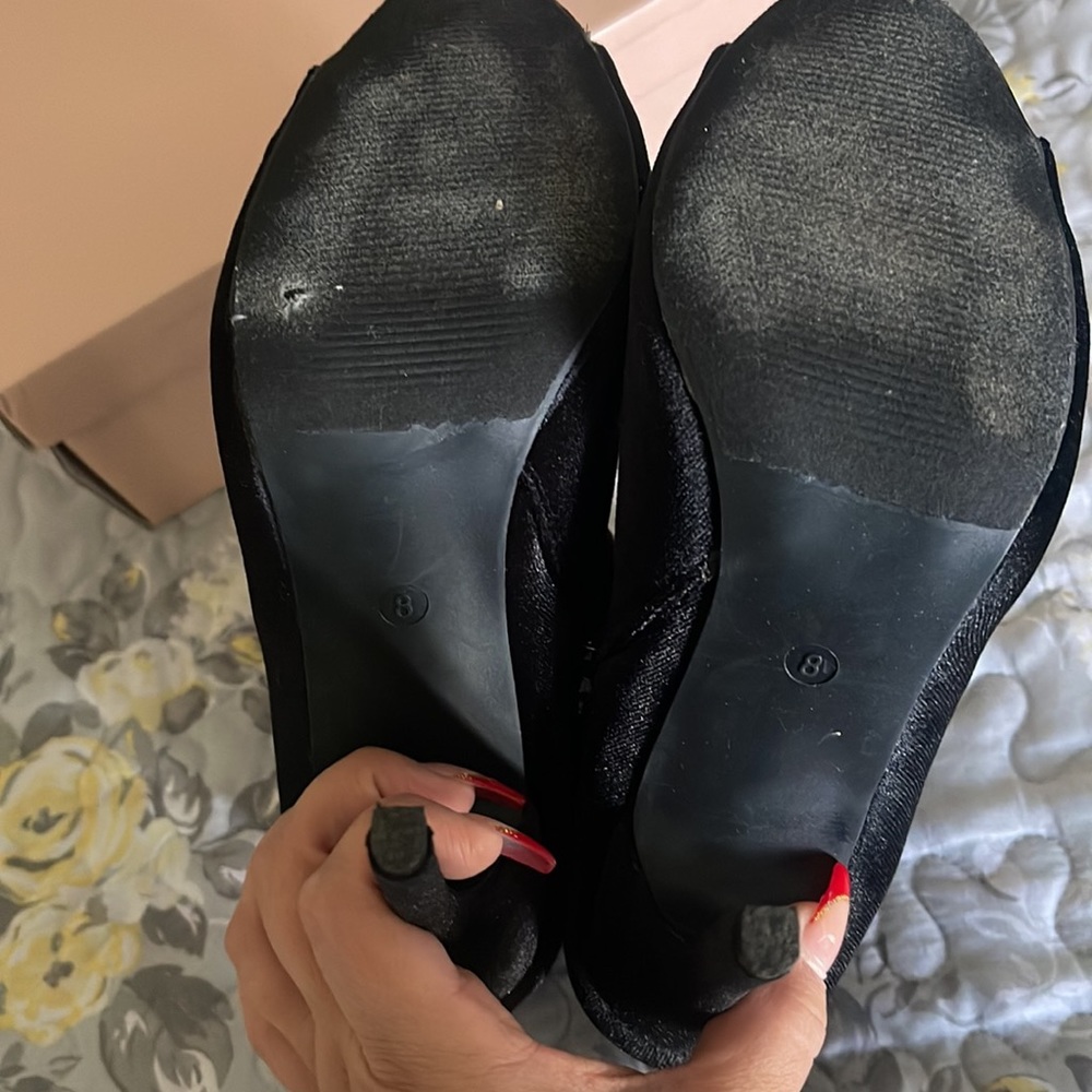 Open Toe Black Velvet Booties - Picture 4 of 7